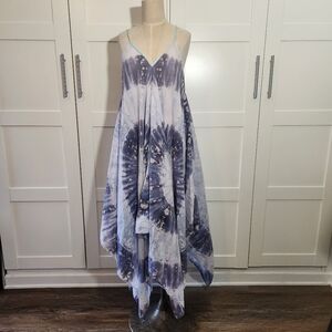 Roberta Roller Rabbit Tie Dye Caftan Dress Blue White O/S Hand Block Inspired